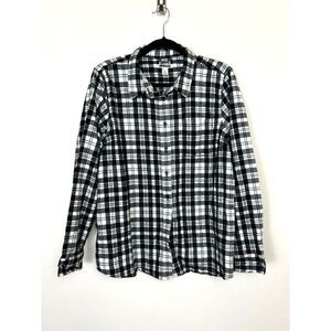 L.L. Bean Shirt Women's XL Black and White Plaid Flannel‎